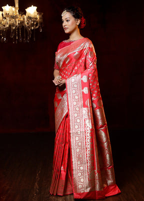 Pink Banarasi Silk Saree With Blouse Piece