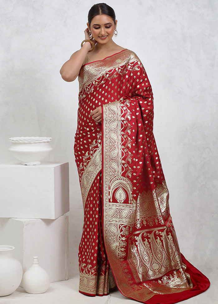 Maroon Banarasi Silk Saree With Blouse Piece