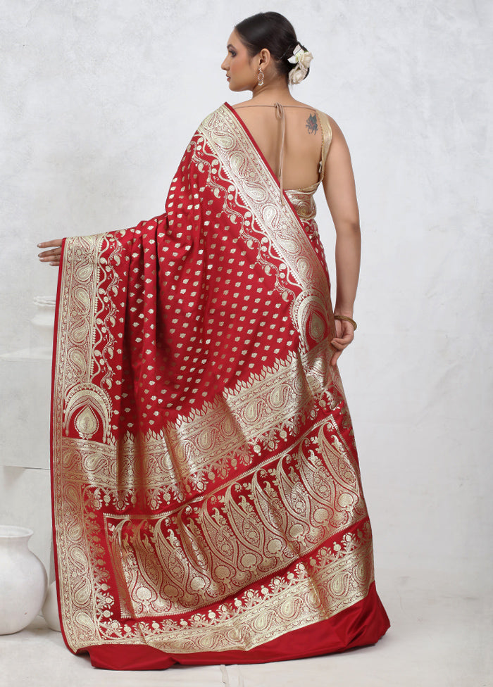 Maroon Banarasi Silk Saree With Blouse Piece