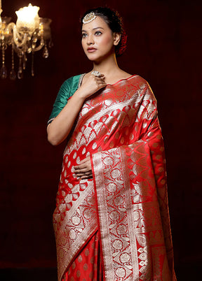 Red Banarasi Silk Saree With Blouse Piece