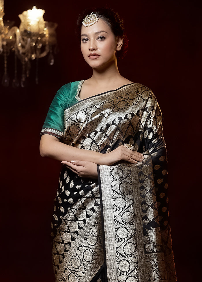 Black Banarasi Silk Saree With Blouse Piece