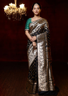 Black Banarasi Silk Saree With Blouse Piece