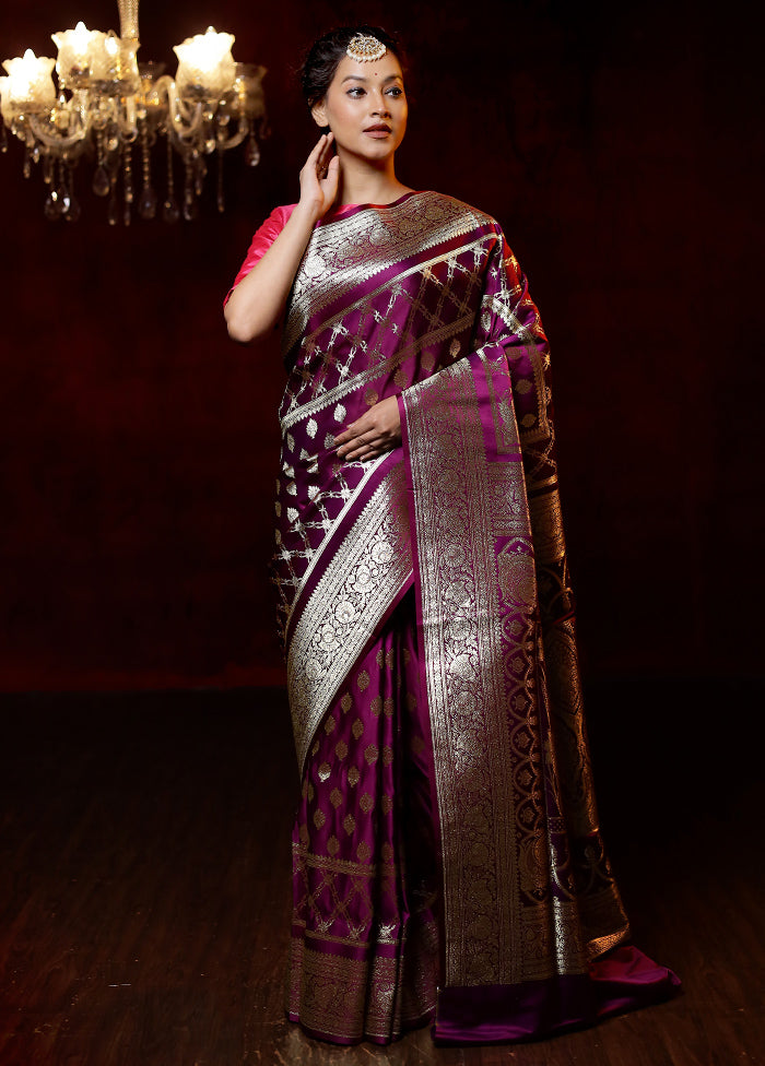 Purple Banarasi Silk Saree With Blouse Piece