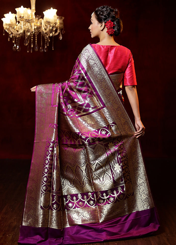 Purple Banarasi Silk Saree With Blouse Piece