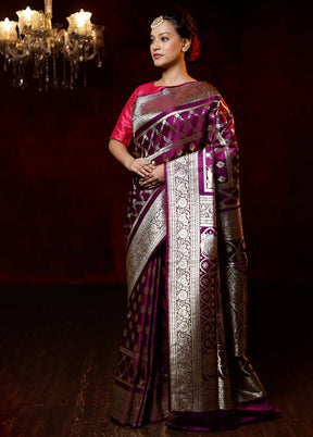 Purple Banarasi Silk Saree With Blouse Piece