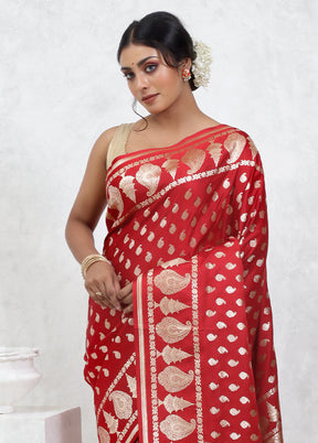 Red Banarasi Silk Saree With Blouse Piece