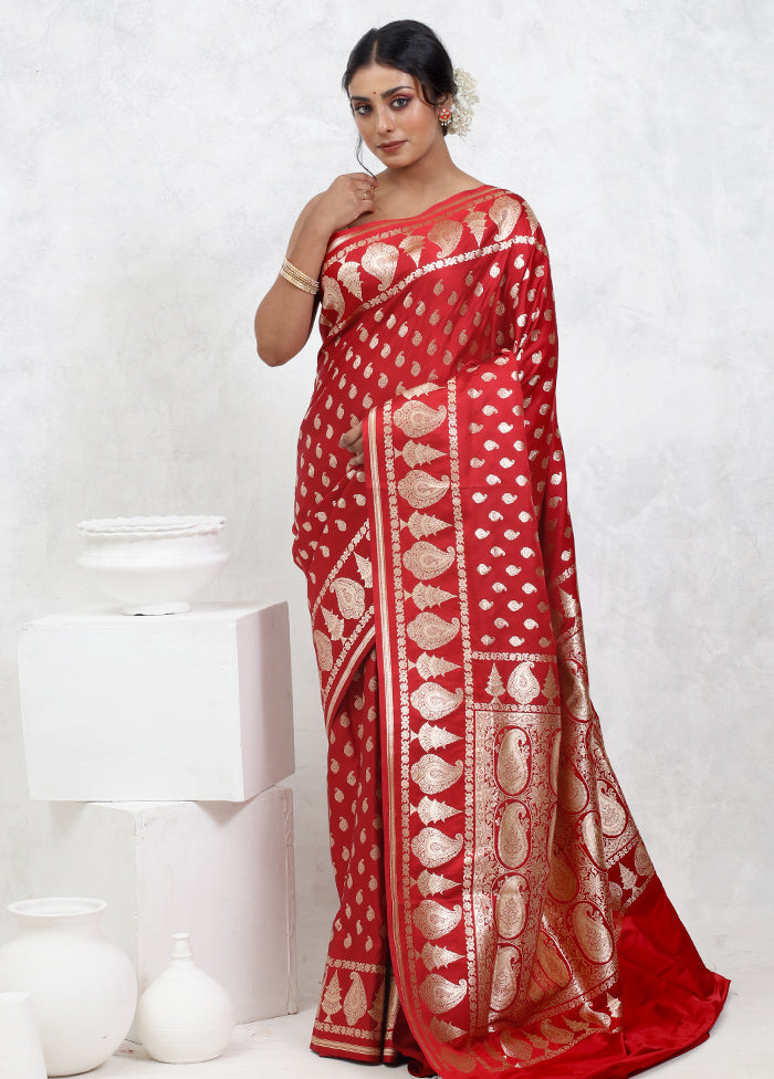 Red Banarasi Silk Saree With Blouse Piece - Indian Silk House Agencies