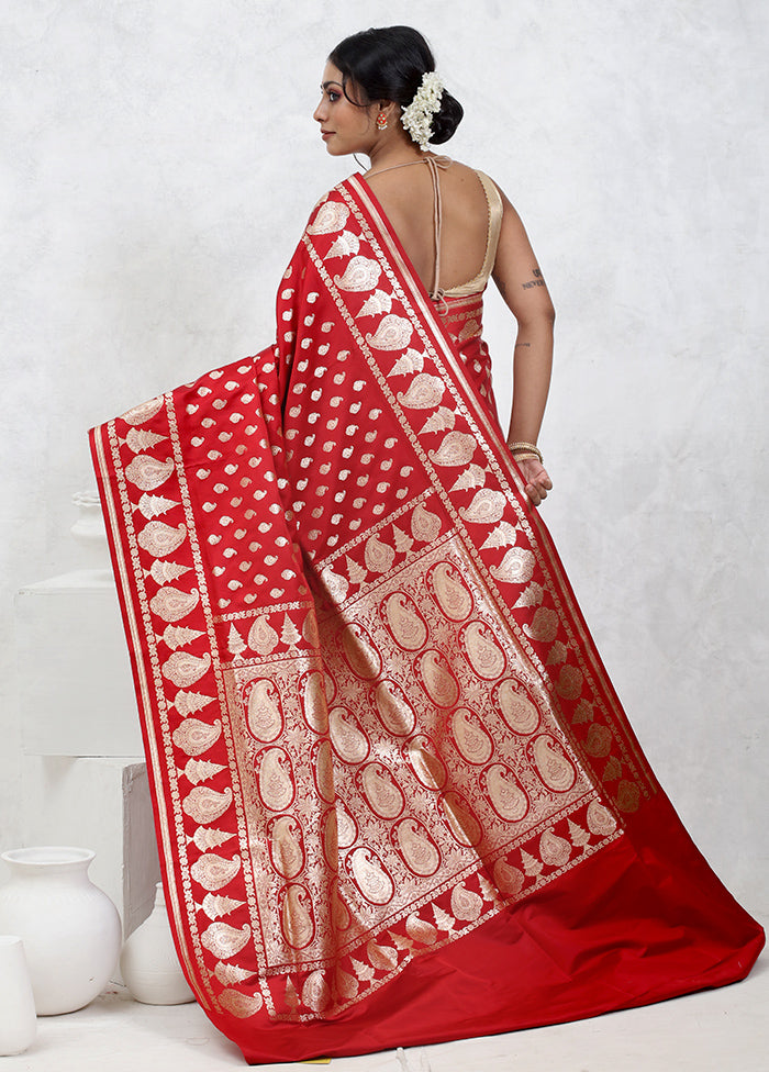 Red Banarasi Silk Saree With Blouse Piece - Indian Silk House Agencies