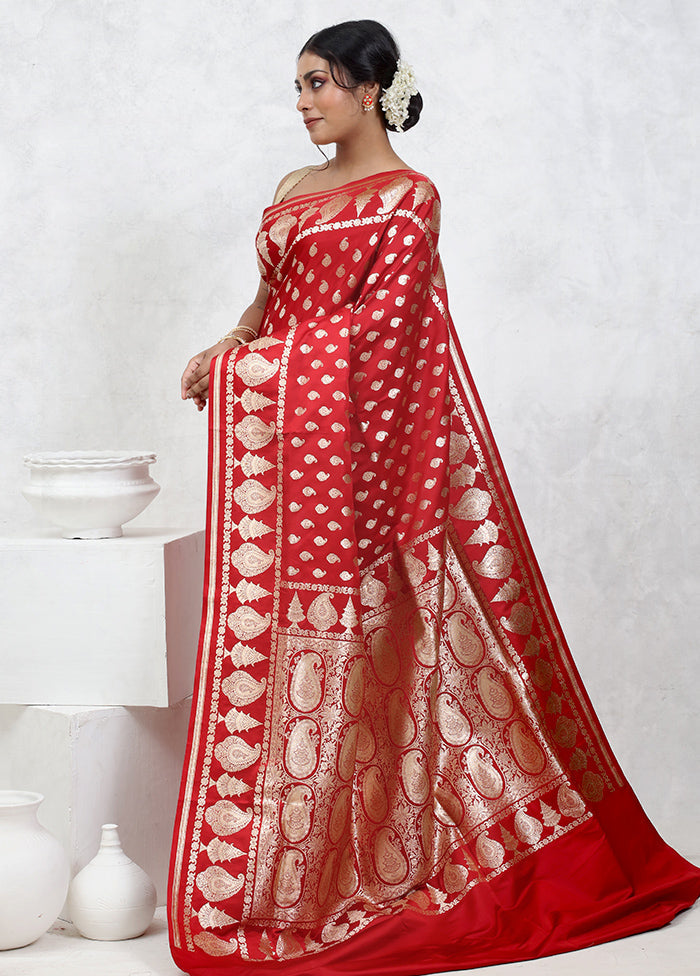 Red Banarasi Silk Saree With Blouse Piece - Indian Silk House Agencies