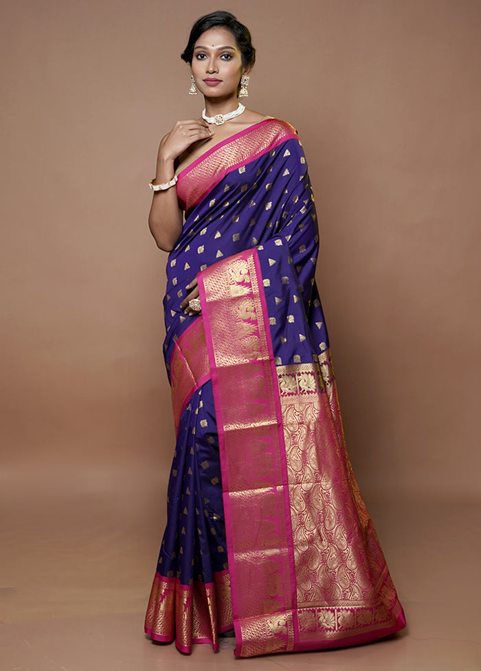 Blue Kanjivaram Silk Saree With Blouse Piece