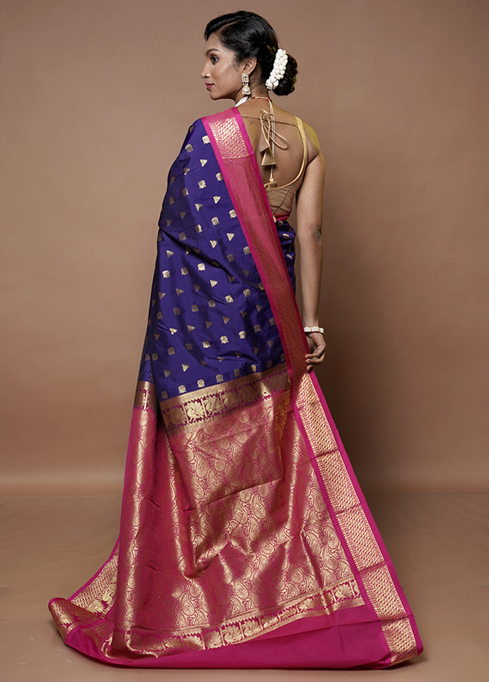 Blue Kanjivaram Silk Saree With Blouse Piece