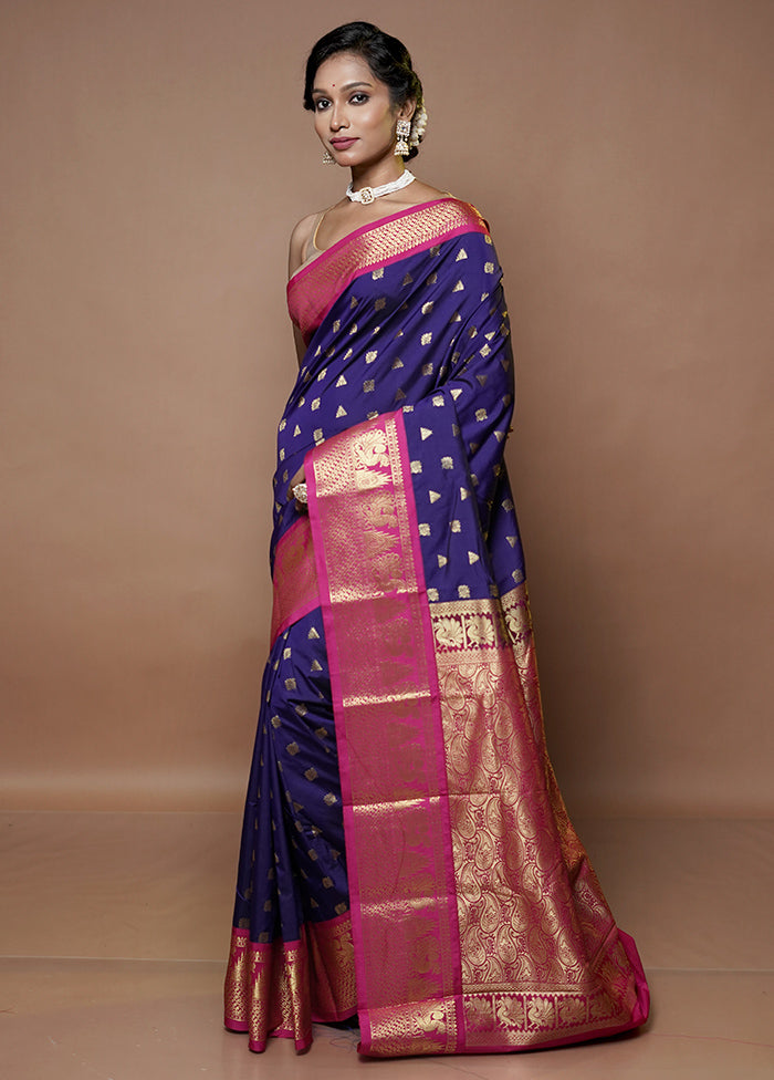 Blue Kanjivaram Silk Saree With Blouse Piece