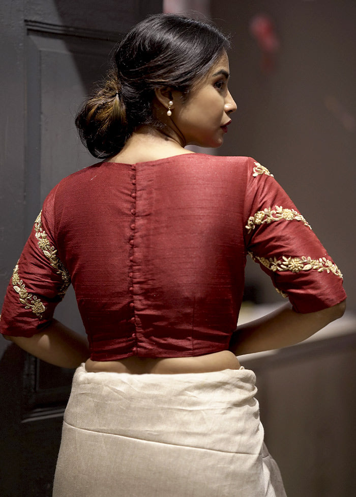 Maroon Dupion Silk Designer Blouse - Indian Silk House Agencies