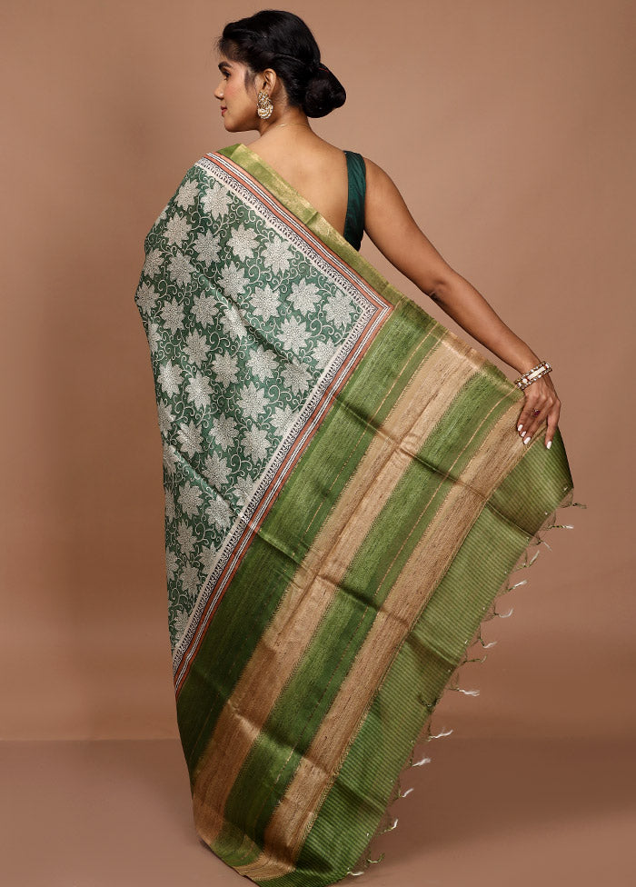 Green Tussar Silk Saree With Blouse Piece - Indian Silk House Agencies