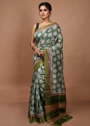 Green Tussar Silk Saree With Blouse Piece - Indian Silk House Agencies