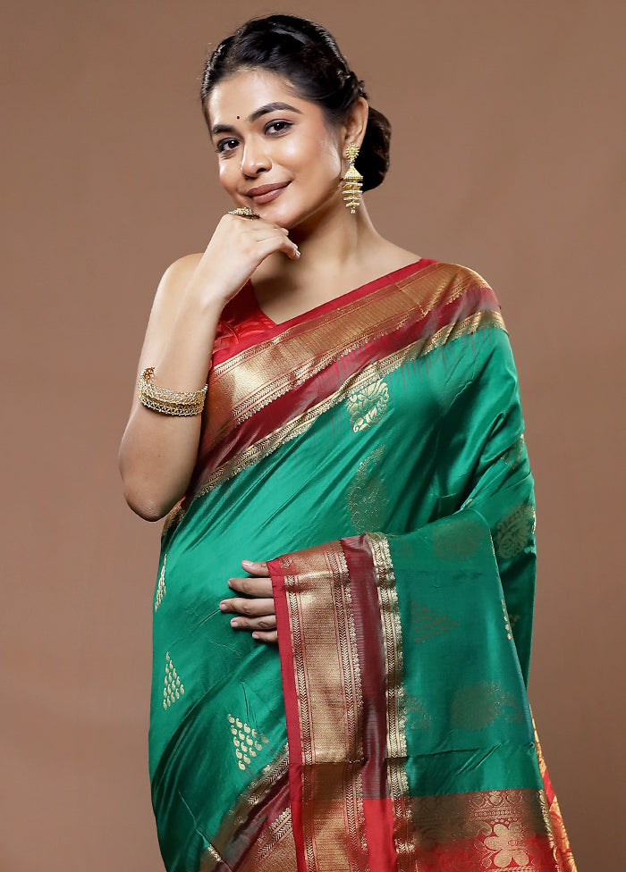 Green Kanjivaram Silk Saree With Blouse Piece - Indian Silk House Agencies