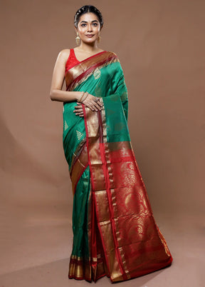 Green Kanjivaram Silk Saree With Blouse Piece - Indian Silk House Agencies