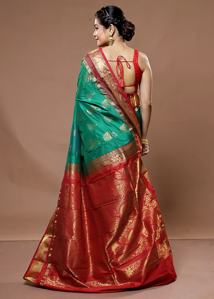 Green Kanjivaram Silk Saree With Blouse Piece - Indian Silk House Agencies