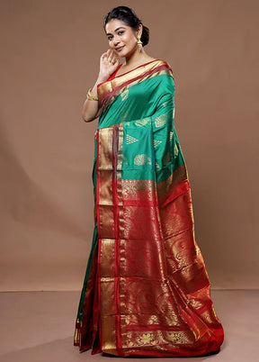 Green Kanjivaram Silk Saree With Blouse Piece - Indian Silk House Agencies