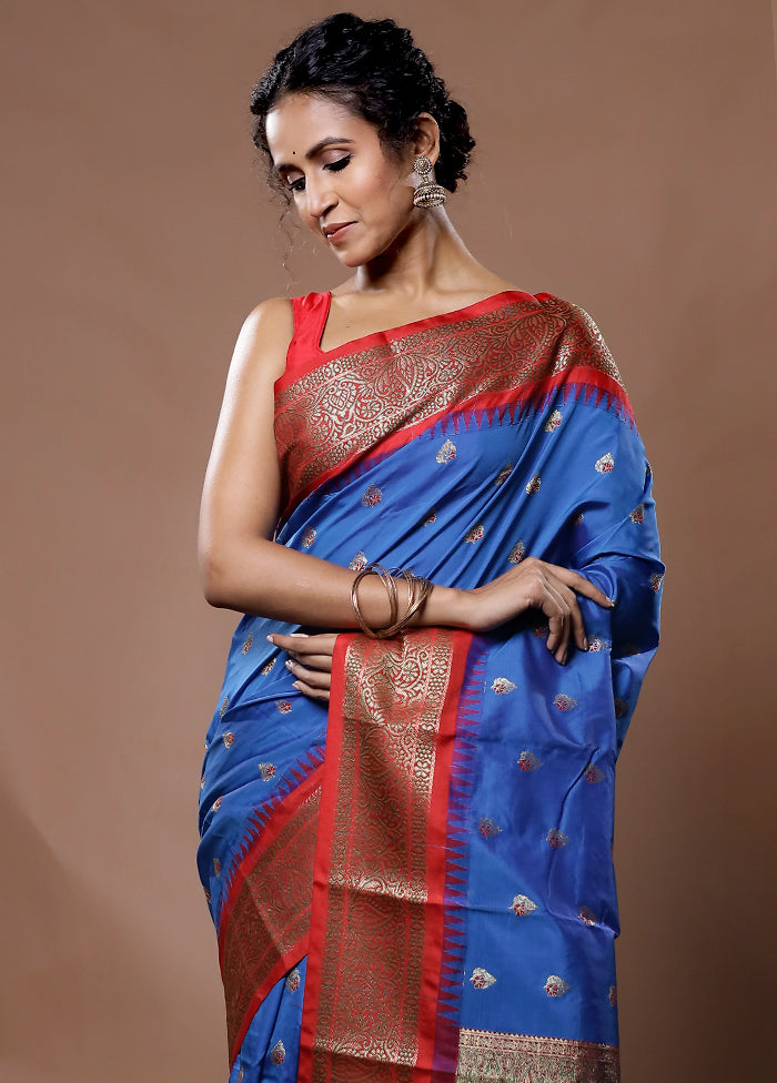 Blue Kanjivaram Silk Saree With Blouse Piece - Indian Silk House Agencies