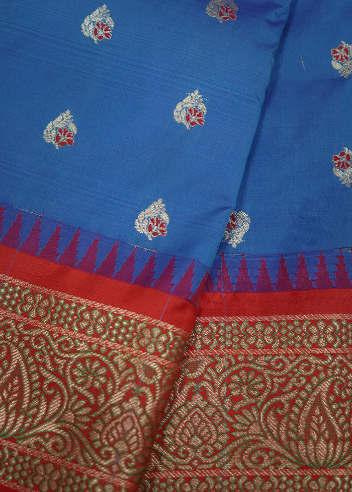 Blue Kanjivaram Silk Saree With Blouse Piece - Indian Silk House Agencies