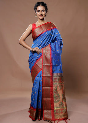 Blue Kanjivaram Silk Saree With Blouse Piece - Indian Silk House Agencies