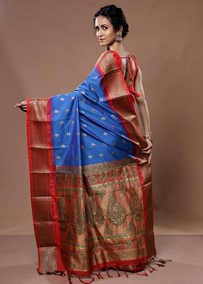 Blue Kanjivaram Silk Saree With Blouse Piece - Indian Silk House Agencies