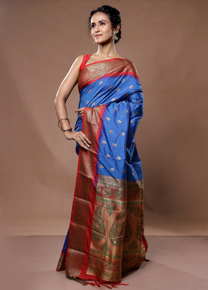 Blue Kanjivaram Silk Saree With Blouse Piece - Indian Silk House Agencies