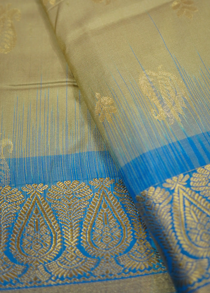 Cream Kanjivaram Pure Silk Saree With Blouse Piece - Indian Silk House Agencies