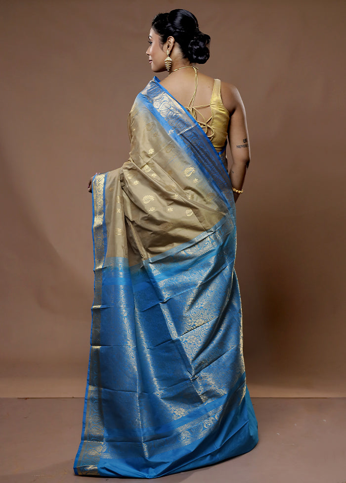 Cream Kanjivaram Pure Silk Saree With Blouse Piece - Indian Silk House Agencies