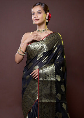 Black Dupion Silk Saree With Blouse Piece