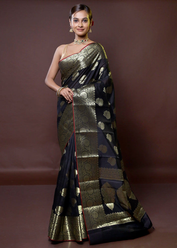 Black Dupion Silk Saree With Blouse Piece