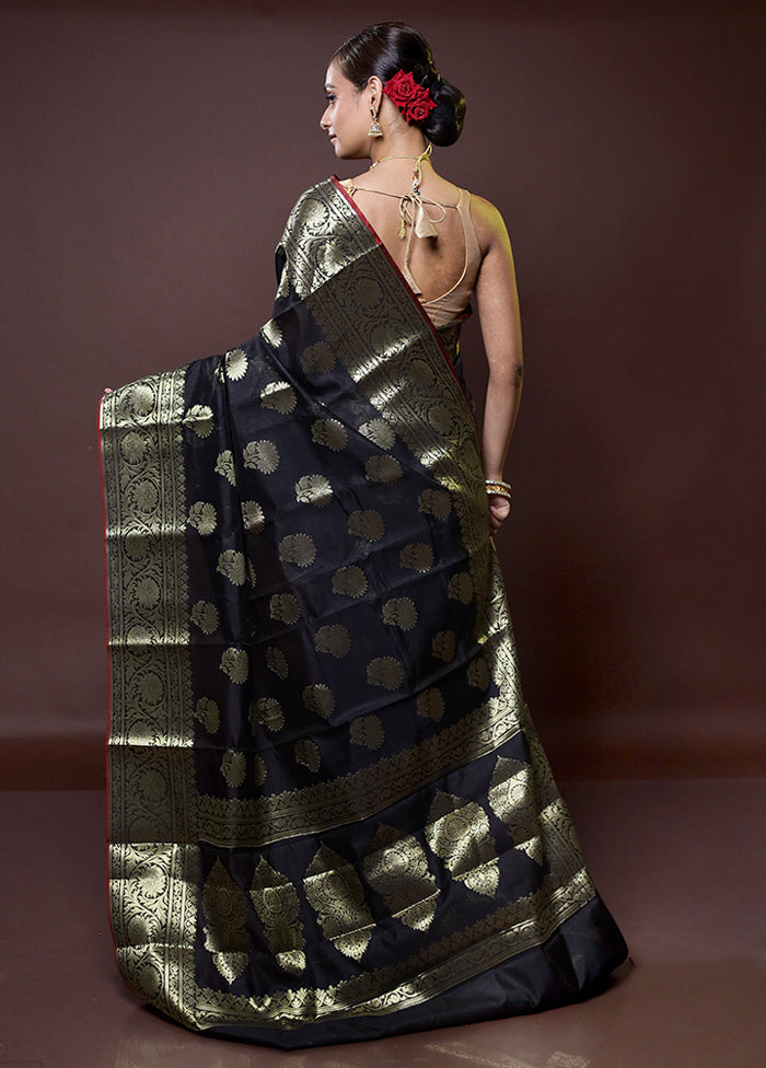 Black Dupion Silk Saree With Blouse Piece