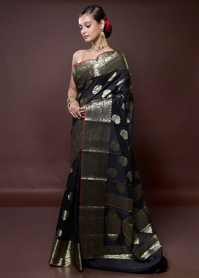 Black Dupion Silk Saree With Blouse Piece