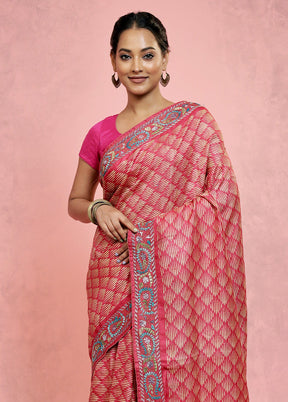 Pink Embroidered Pure Tussar Silk Saree With Blouse Piece - Indian Silk House Agencies