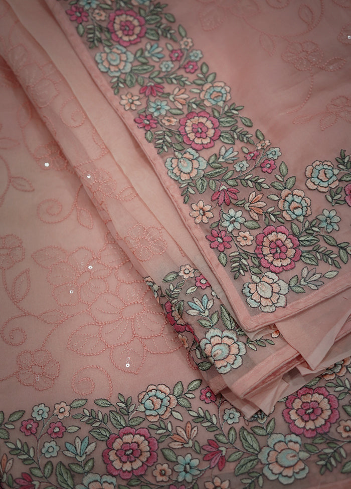 Peach Pure Organza Saree With Blouse Piece - Indian Silk House Agencies