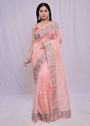 Peach Pure Organza Saree With Blouse Piece - Indian Silk House Agencies