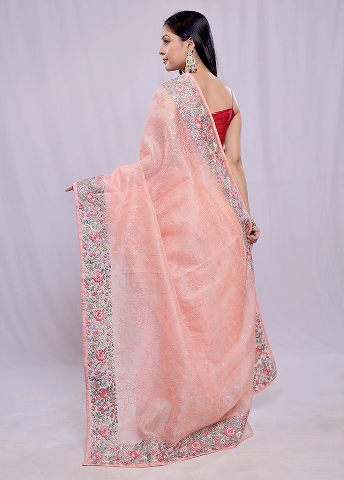 Peach Pure Organza Saree With Blouse Piece - Indian Silk House Agencies