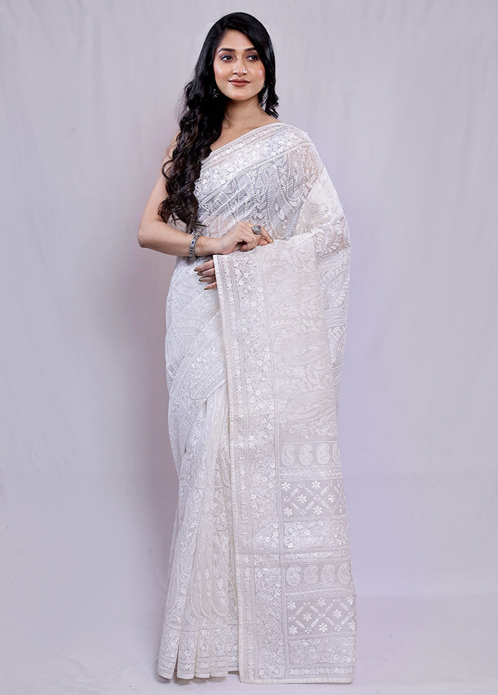 White Pure Organza Saree With Blouse Piece - Indian Silk House Agencies