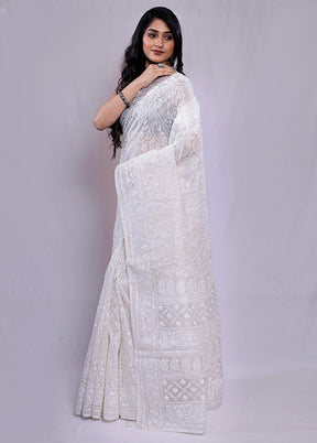 White Pure Organza Saree With Blouse Piece - Indian Silk House Agencies