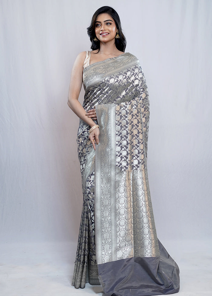 Grey Uppada Silk Saree With Blouse Piece - Indian Silk House Agencies