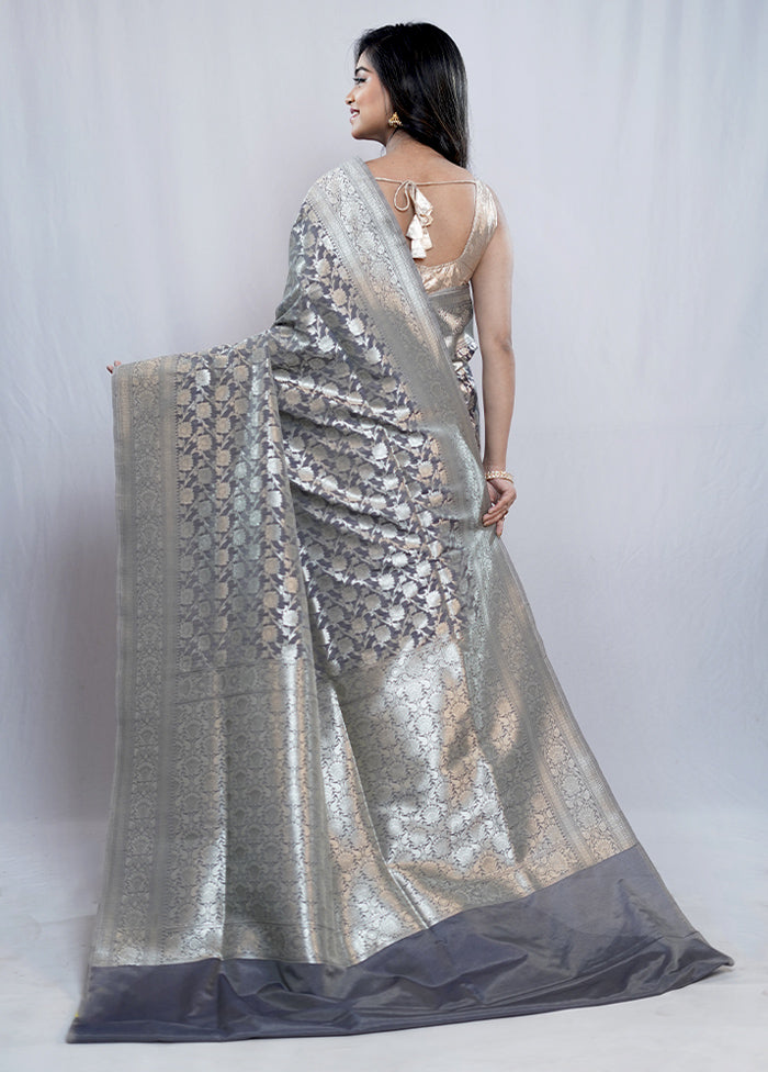 Grey Uppada Silk Saree With Blouse Piece - Indian Silk House Agencies