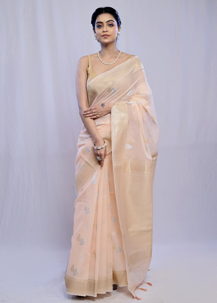 Cream Kora Silk Saree With Blouse Piece - Indian Silk House Agencies