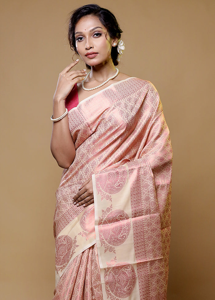 Peach Dupion Silk Saree With Blouse Piece