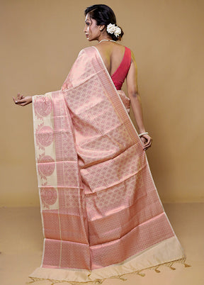 Peach Dupion Silk Saree With Blouse Piece