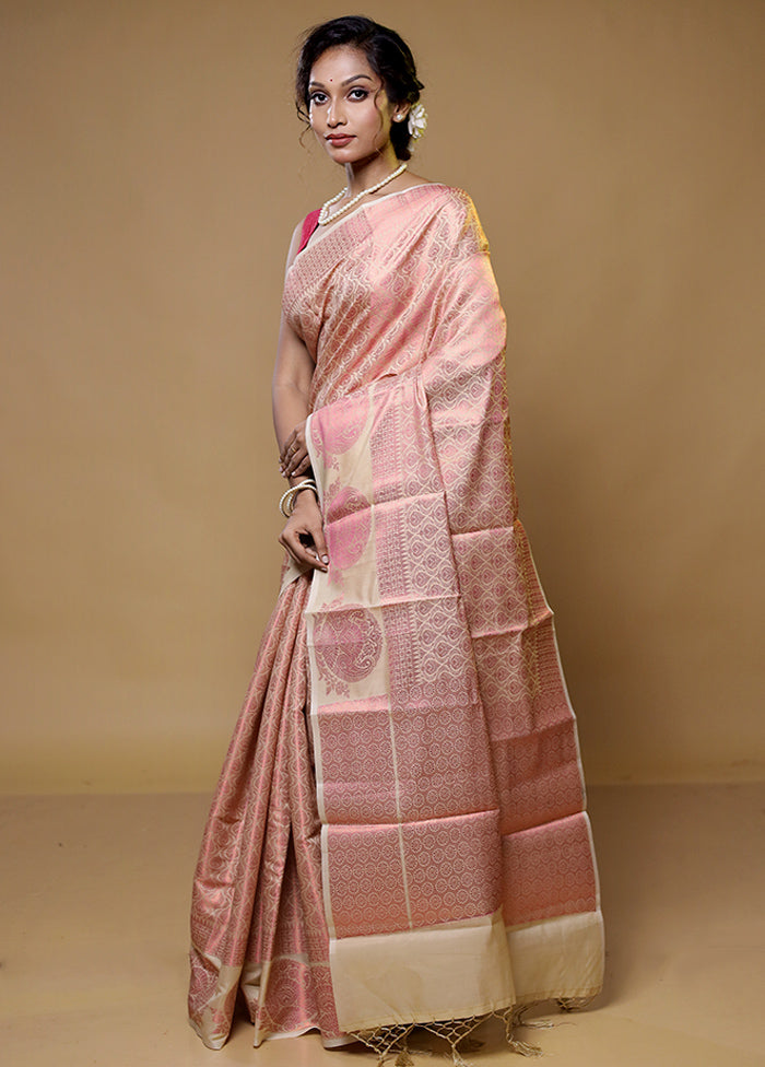 Peach Dupion Silk Saree With Blouse Piece