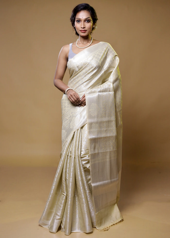 Cream Dupion Silk Saree With Blouse Piece