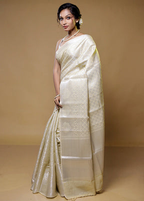 Cream Dupion Silk Saree With Blouse Piece