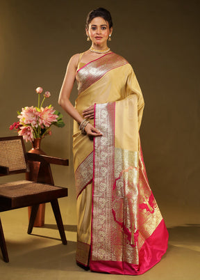 Cream Banarasi Silk Saree With Blouse Piece