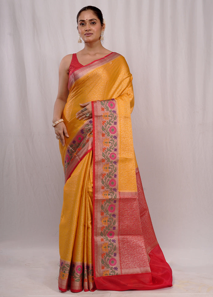 Yellow Dupion Silk Saree With Blouse Piece - Indian Silk House Agencies